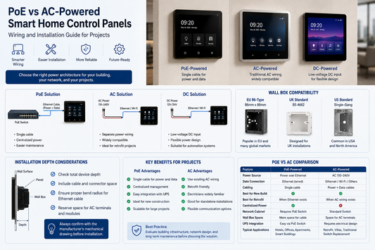 PoE vs AC-Powered Smart Home Control Panels: Wiring and Installation Guide for Projects