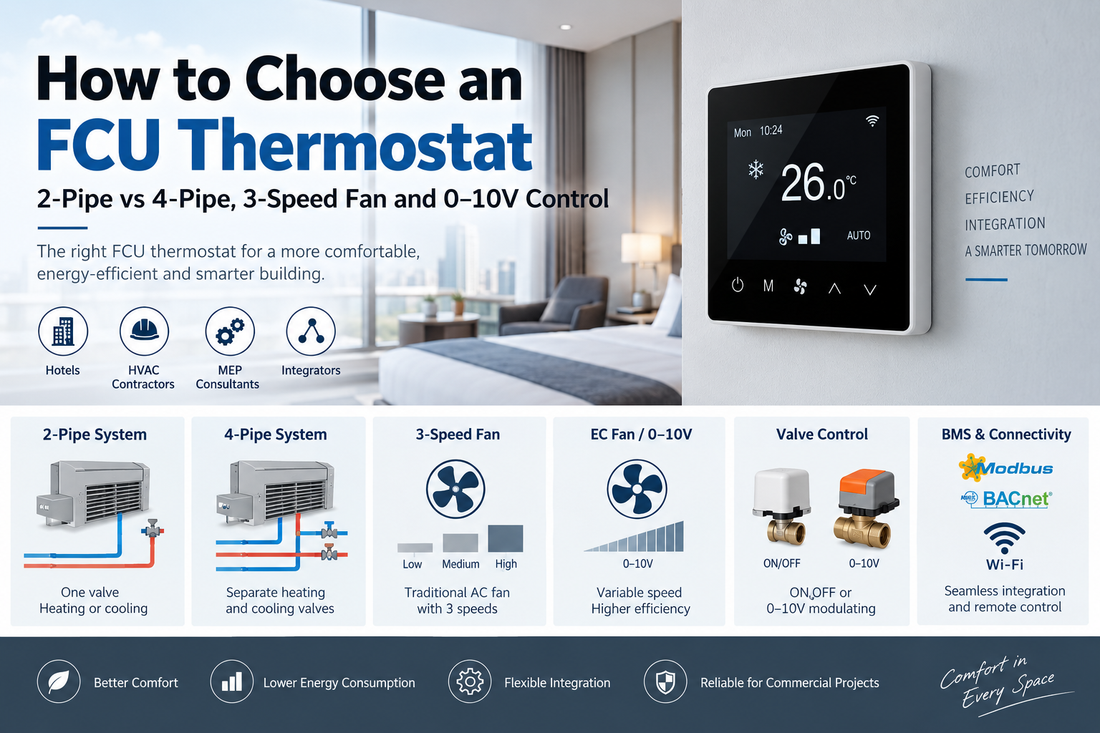 How to Choose an FCU Thermostat: 2-Pipe vs 4-Pipe, 3-Speed Fan and 0–10V Control