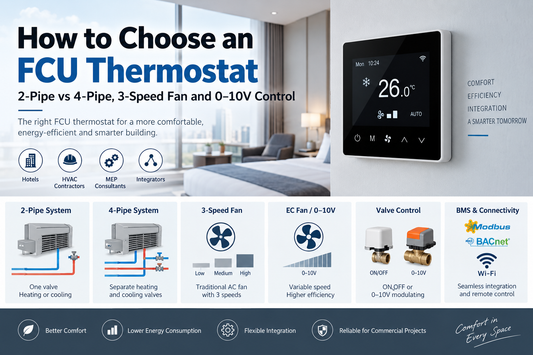 How to Choose an FCU Thermostat: 2-Pipe vs 4-Pipe, 3-Speed Fan and 0–10V Control