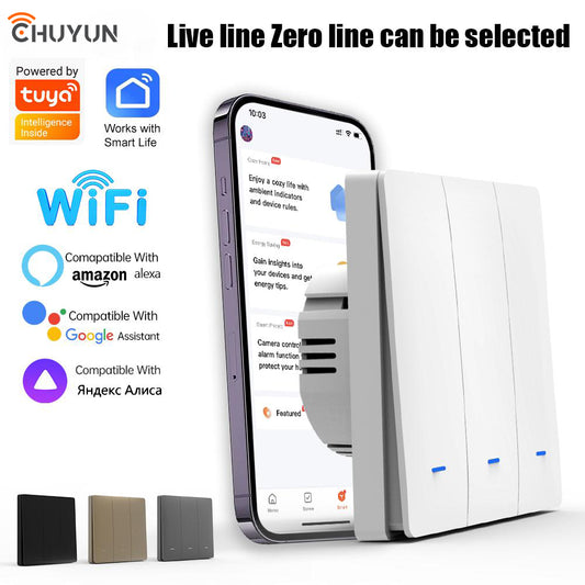 Smart Life EU 3 Gang Smart Light Touch Switch Automatic Transfer with Snap-on Buttons Light Emitting Diode